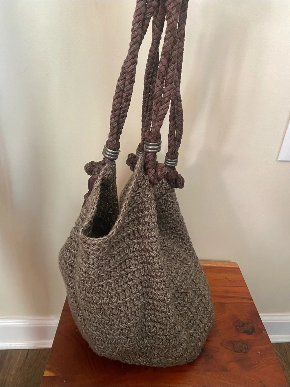 Vintage sak roots Y2K hippie boho crochet knit hobo bag Slouchy braided festival